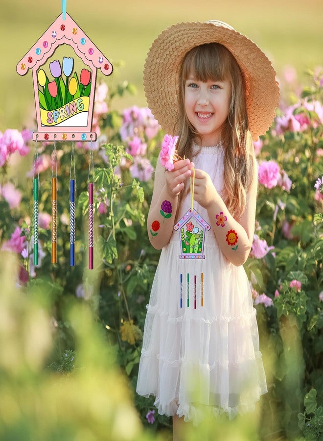 TREACLUB 12PCS Birdhouse Wind Chime Kit for Kids Make Your Own Hollow Out Bird House Wind Chime DIY Coloring Wood Crafts Spring Wooden Arts and Crafts for Boys Girls School Activities Party Decoration - Image 5